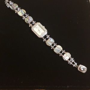 7" Abalone and rhinestone watch